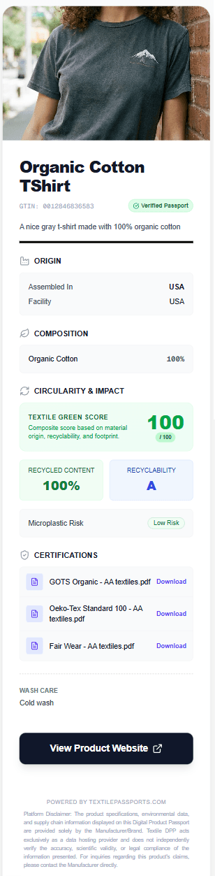 Digital Product Passport Mobile View